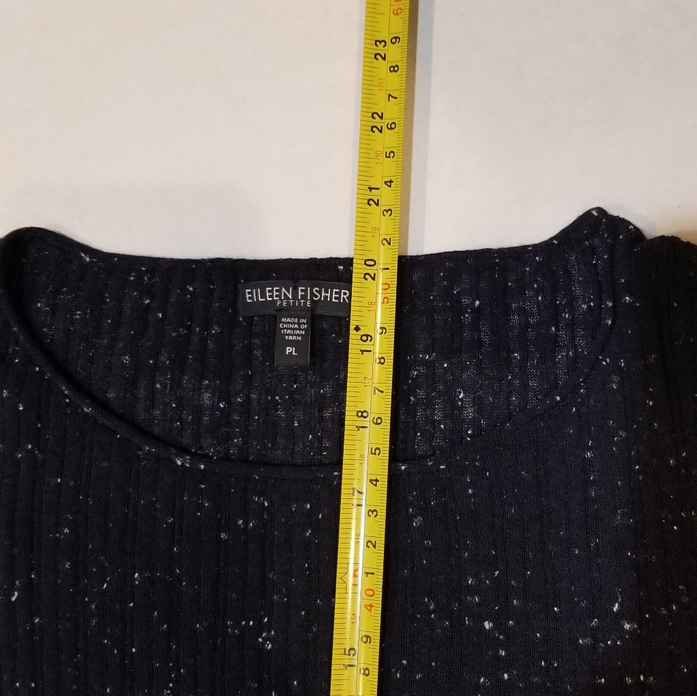 Eileen Fisher Navy with White Flecks Long Sleeve Ribbed Crewneck Pullover Top PL - Picture 10 of 11